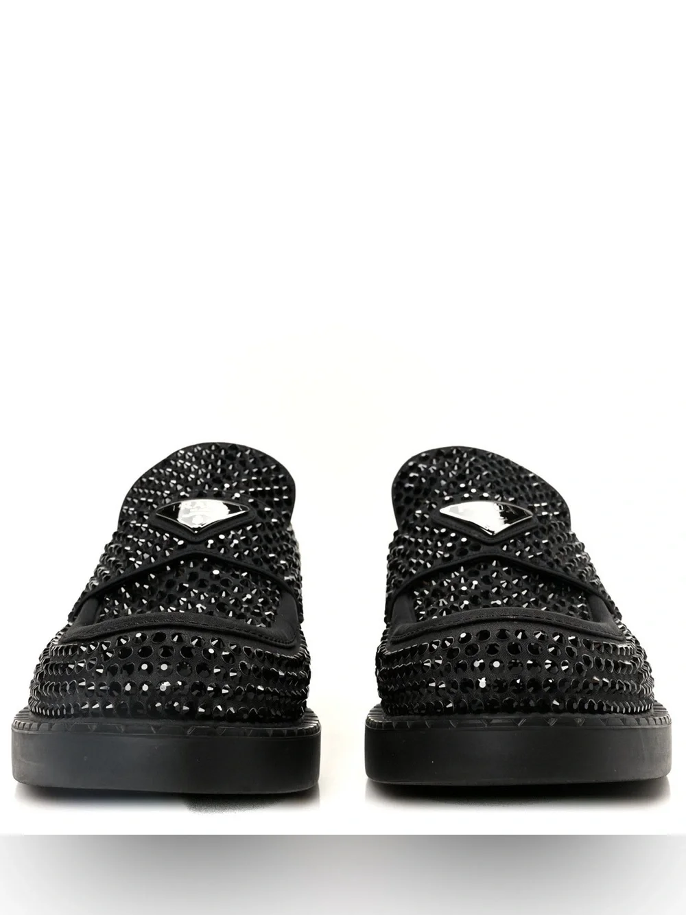 Prada Crystal Satin Black Studded Loafers Men’s US 10.5